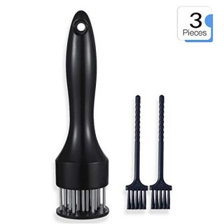 WAUOC Meat Tenderizer Tool Profession Kitchen Gadgets 21 Blades Stainless Steel Needle Meat Mallet with Cleaning Brush for BBQ, Marinade, Tenderizing Beef, Chicken, Pork, Fish, Baking Cooking Set