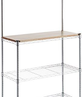 AmazonBasics Kitchen Storage Baker's Rack with Wood Table, Chrome/Wood - 63.4" Height