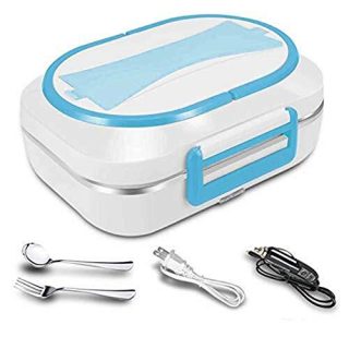 JMCQOO Electric Heating Lunch Box, Portable Electric Bento Box 12V and 110V car and home Dual Use with Removable 304 Stainless Steel Heated Lunch Box/Bento Meal Heater (Blue)