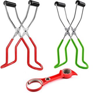 2 Pieces Canning Jar Lifter Tongs, Stainless Steel Jar Lifter with Grip Handle and Jar Opener,Canning tongs for Safe and Securely Grips Can Grab and Twist Off Jar Tool Set