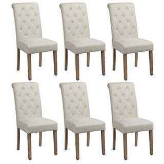 Yaheetech Solid Wood Dining Chairs Button Tufted Parsons Diner Chair Upholstered Fabric Dining Room Chairs Kitchen Chairs Set of 6, Beige