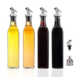 HAIBO Olive Oil Dispenser-4 Pack Oil and Vinegar Dispenser Set(17OZ) Oil and Vinegar Bottle Set with 1 Stainless Steel Funnel and Cleaning Brush Olive Oil Bottle and Vinegar Bottle Glass Set