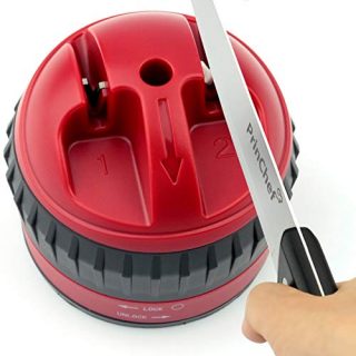 Safest Knife Sharpener with Suction Cup, Non Slip One-hand Done Sharpening, Premium Knife Sharpen Tool for Straight Smooth Blades Knives, Quick and Easy Kitchen Manual Sharpening for Razor Sharp,Red