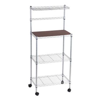 4 Tier Kitchen Baker's Rack,Kitchen Shelving Storage Rack Decker Microwave Oven Storage Cart Workstation Shelf Organizer Pantry Standing Rack Shelf Holder with Detachable Wheels