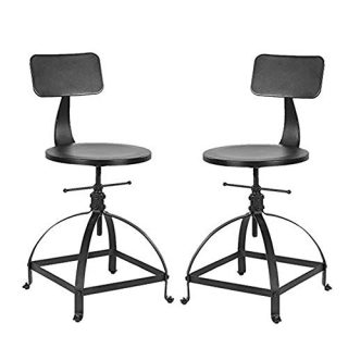 BOKKOLIK Industrial Bar Stools-Set of 2-Counter Height Adjustable 19-26inch-Kitchen Island Stool-Guest Chair with Backrest
