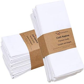 Ruvanti - Cloth Napkins 12 Pack (19"x19") Cotton Enriched White Linen Napkins Soft & Comfortable Fabric Napkins - Reusable Dinner Table Napkins for Weddings, Cocktail Parties & Home Use.