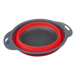 Fine Foldable Silicone Colander, Fruit Vegetable Washing Basket Strainer Collapsible Drainer for Kitchen Space Saving Storage Design Kitchen Strainer (Red, S)