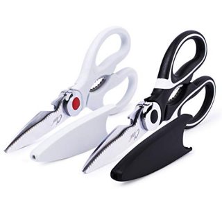 Kitchen Shears By Clear Style, Set of 2, Multipurpose Stainless Scissors-Steel Cooking Shears, Dishwasher Safe, Perfect For Preparing Beef, Chicken, Vegetables, Fish, and More, Black and White