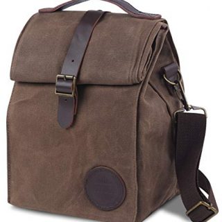 Insulated Waxed Canvas Lunch Bag by ASEBBO, 10L Lunch Box for Women, Men with Genuine Leather Handle and Strong Buckle-Closure to Keep Your Food Cool, Lunch Tote, Adjustable Strap (Brown 2.0 IMPROVED)