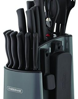 Farberware 30-Piece Spin-and-Store Knife and Kitchen Tool Set with Rotating Storage Caddy, Black