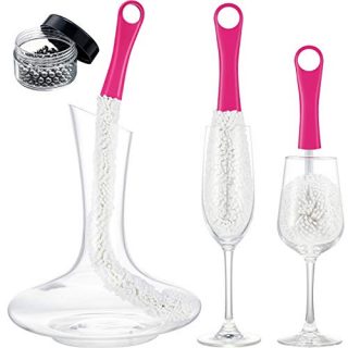 3 Pieces Wine Decanter Cleaning Brush Flexible Bottle Scourer with Stainless Steel Decanter Cleaning Balls Multi-Function Household Cleaning Tools for Goblets/Champagne Flutes/Cups/Glasses (Rose)