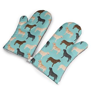 Cute Labradors Yellow Chocolate Black Lab Pet Dogs Kitchen Oven Mitts, Cotton Long Microwave Oven Gloves, Extreme Heat Resistant 572 Degrees Nonslip Gloves for Potholders Cooking, BBQ (1 Pair)