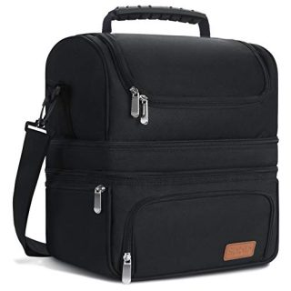 Sable Insulated Lunch Box, 22L Big Capacity Reusable Waterproof Cooler Tote Bag for Meal with 3 Compartments, Shoulder Strap Included, XLarge Picnic Lunch Bag, Black