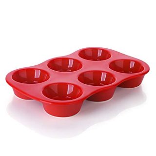 Sweese 517.104 Porcelain Muffin Pan Non-Stick Cupcake Baking Pan, 6 Cups, Each cup holds 3 oz, Red