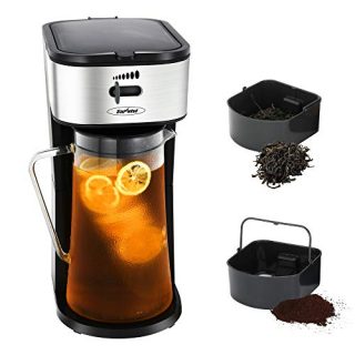 Coffee Maker, HEYNEMO Iced Tea Maker and Coffee Maker with 88 Ounce Glass Pitcher, Iced Tea Machine and Tea Coffee Brewing System, One-Touch Button 700W Fast Brew Auto Shut Off, Dishwasher Safe, Black
