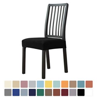 Milaran Dining Chair Seat Slipcover, Soft Stretch Jacquard Chair Cushion Cover for Dining Room, Kitchen, Washable Removable Chair Seat Protector—Set of 6,Black