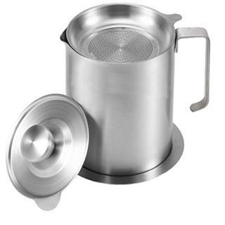 Eglaf 1.8L Stainless Steel Grease Strainer - Oil Container with Removable Filter - Dustproof Lid, Dripproof Base, Anti-Scalding Handheld - Storage Can for Reusable Frying Oil, Cooking Food Oil, Fat