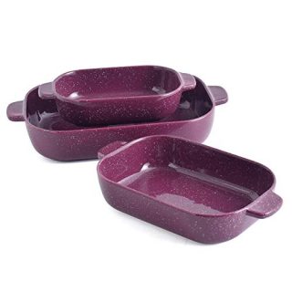 KVV Baking Dish 13X9 Inches Rectangle Backware Set Ceramics Pans, Ovenware Casserole Pan, Christmas Party Present,Reactive glaze Sky Purple Color with Milky Way Finish Baking pan (Purple Set of 3)