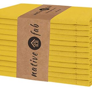 Native Fab Set of 12 Cloth Dinner Napkins Hemstitch 100% Cotton 18x18 Soft Comfortable Absorbent Restaurant Hotel Quality - Wedding Dinner Napkins Easy Care Washable - Yellow