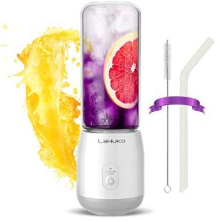 LaHuko Portable Blender Professional Juicer for Shakes and Smoothies with 16oz Detachable Cup and Lid USB Rechargeable Mixer Easy Clean Food Processor For Home Kitchen Sports Travel Outdoor (Extra Smoothie Recipe and Straw/Brush Included)
