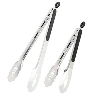 Kitchen Tongs, BBQ Tools - Two Pack Heavy Duty Barbecue Tong w Non-Slip Grips - 10 Inch and 13 Inch - Short Stainless Steel Food Turner for Indoor and Outdoor Cooking - New 2020 Model