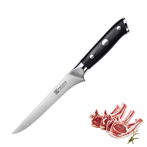PAUDIN Boning Knife - 6 inch Sharp Fillet Knife, German steel Kitchen Knife with triple rivet G10 handle, Easy to Clean