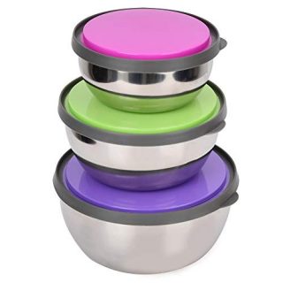 HERCHR 3Pcs Stainless Steel Mixing Bowls with Lids Food Storage Container Kitchen Tool