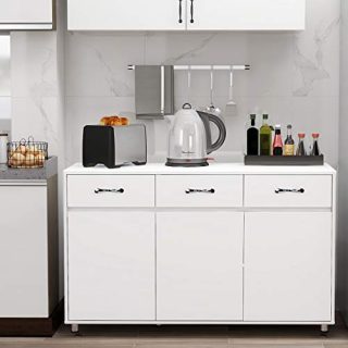 RASOO Buffet Cabinet Kitchen Cabinet Storage Sideboard Cabinet Cupboard Sideboard Buffet Kitchen Room (White -3 Doors and 3 Drawers)