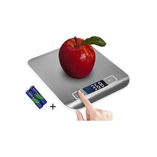 Digital Kitchen Scale,Food Scale for Meat Baking Weighter,Unit Gram OZ lb Up 11 lb(1g-5KG),Silver Stainless Steel Anti-Fingerprint with Accuracy LCD Display for Cooking Black(Include AAA Battery)