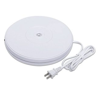 fotoconic White Electric Motorized Rotating Turntable Display Stand with LED, 10 Inch / 25cm Diameter, 20 Lb Centric Loading for Shop Display