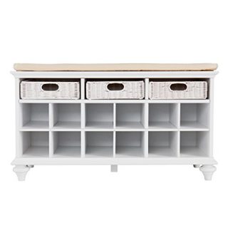 Chelmsford Entryway Storage Bench - Shoe Cubbies w/ Fixed Shelves - White Finish