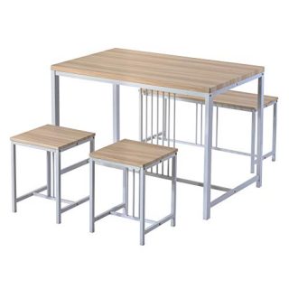 liyhh 4-Piece Wooden Dining Table Set with Metal Frame, One Bench and Two Stools, Perfect for Kitchen Dining Room Bar Restaurant Studio, White