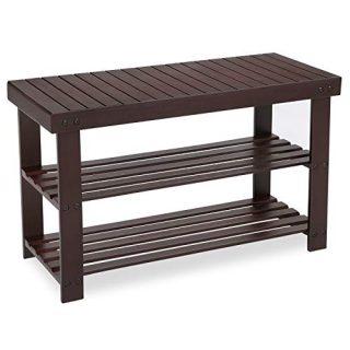 SONGMICS 3-Tier Bamboo Shoe Rack Bench, Shoe Organizer Shelf, Holds Up to 264 lb, Brown