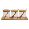 XSMNER Glass Condiment Container Seasoning jars,Canisters Sets for Kitchen Serveware,Glass Jars With Bamboo Lids and Wooden Spoons,Set Salt Sugar Spice Pepper with 3 Container Set