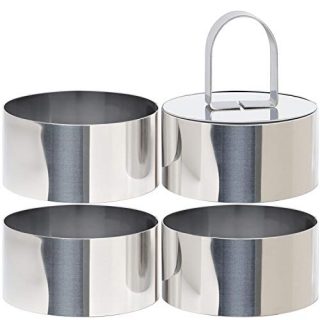HULISEN Round Cake Ring, Stainless Steel 3 x 3 inch Dessert Mousse Mold with Pusher & Lifter Cooking Rings