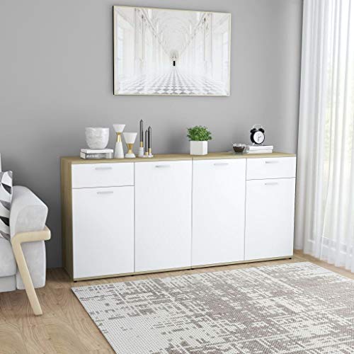 vidaXL Sideboard,Sideboard Buffet Server Storage Cabinet Console Table Home Kitchen Dining Room Furniture Entryway,with 4 Doors and 2 Drawers,63.1"x14.1"x29.4" Chipboard