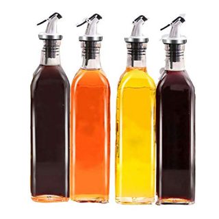 Oil dispenser,Olive Oil Bottle,17oz Glass Olive Oil Dispenser Bottle,Cooking Oil and Vinegar Cruet Set for Kitchen,Non-Drip Oil Pour and Easy Pour Spout Set,Clear (4 pack)