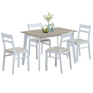 Giantex 5 Piece Dining Table Set with 4 Chairs, Wood Home Kitchen Dinette Set for 4 Person, Modern Dining Table Set with Wooden Table-Top and 4 Padded Seat Chairs
