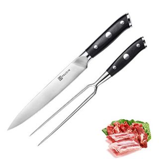 PAUDIN Carving Knife and Fork Set - 8 Inch Triple-Rivet German Steel Forged Kitchen Carving Set,Ergonomic Grip, Home Gourmet BBQ Tool Cutlery Knives for Brisket, Meat, Roast, Ham and Turkey