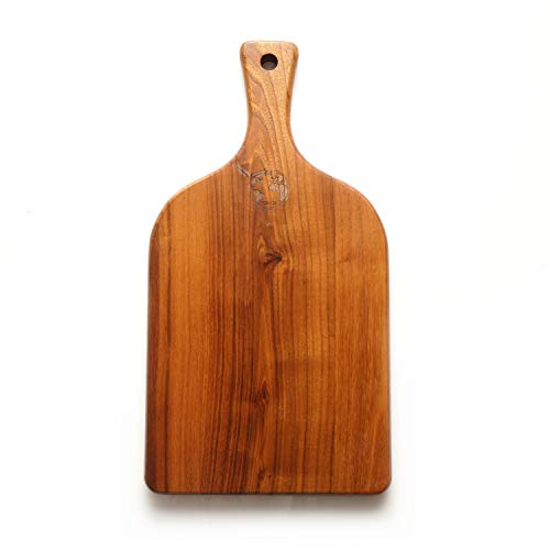 Teak Wooden Cutting Board with Handle - Elegant Wooden Chopping Board with Paddle Handle - Cheese Board - Charcuterie Board - Serving Board - Bread Board - A Perfect Gift for Weddings & Housewarmings
