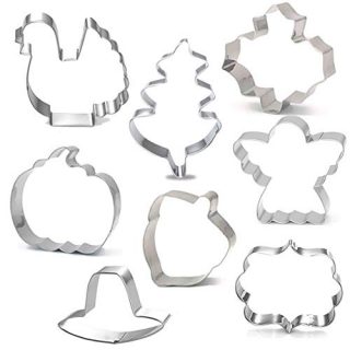 Fall Thanksgiving Cookie Cutters Set - 8 Piece Halloween Stainless Steel Cookie Mold Tools for Fondant Biscuit, Cake, Fruit, Vegetables, or Dough Cut