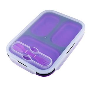 Dalebox Collapsible & Expandable Large Lunch Box-3 Compartments Bento Box for Adults/Kids Microwave/Dishwasher/Freezer Safe (1 Pack) (Purple)