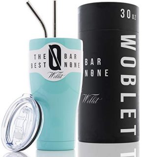 BAR NONE Woblet | 30 oz Stainless Steel Tumbler Vacuum Insulated Rambler Coffee Cup Double Wall Travel Flask Mug Insulated Stainless Steel Coffee Cup with Lid, 2 Straws, GiftBox (Fifth Avenue Blue)