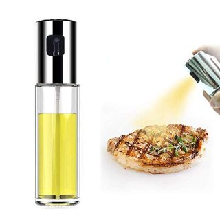 Oil Sprayer for Cooking, Olive Oil Sprayer Mister, Food-Grade Glass Oil Spray Portable Transparent Vinegar Bottle Oil Dispenser for Cooking, BBQ, Salad, Kitchen Baking, Roasting, Frying (Sliver)