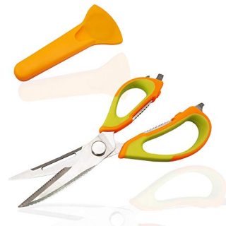 Kitchen Shears Stainless Steel Come Apart Multipurpose 9.1 inches Heavy Duty Sharp Easy Wash with Magnetic Holder for Fridge Kitchen Scissors Orange for Food for Pizza Meat Fish Vegetable