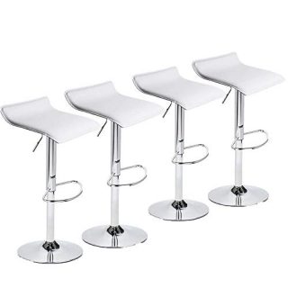 Bar Stool Set of 4, Height Adjustable Pu Leather Swivel Bar Stools Kitchen Counter Height Bar Chairs Barstools Dining Chairs (White,4 Pack)