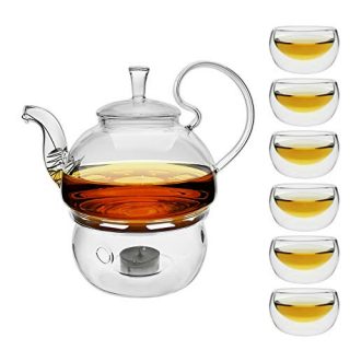Glass Filtering Tea Maker with Warmer & Cups Squirrel Set
