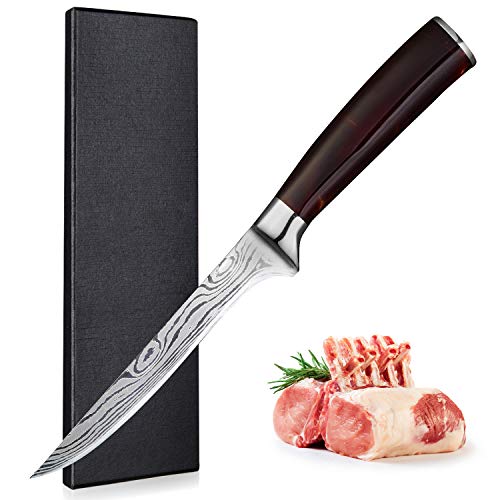 Boning knife - 6 Inch Flexible Fillet Knives 丨 German High Carbon Stainless Steel Kitchen Knife for deboning Meat Poultry Chicken, RESIN Handle with Gift Box