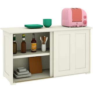 KLMN Credenza w Sliding Door Kitchen Storage Cabinet White Buffet Table for Dining Room