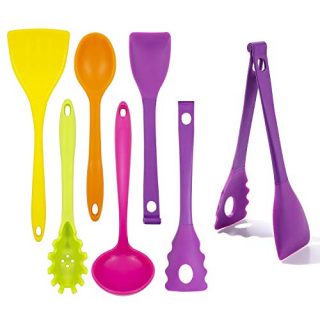 Euchoiz Color Silicone Kitchen Utensil Set - Cooking Utensils Set For Nonstick Cookware, BPA Free Silicone Turner Tongs Spatula Spoon Ladle Pasta Server Kitchen Cooking Tool Set 6 PCS